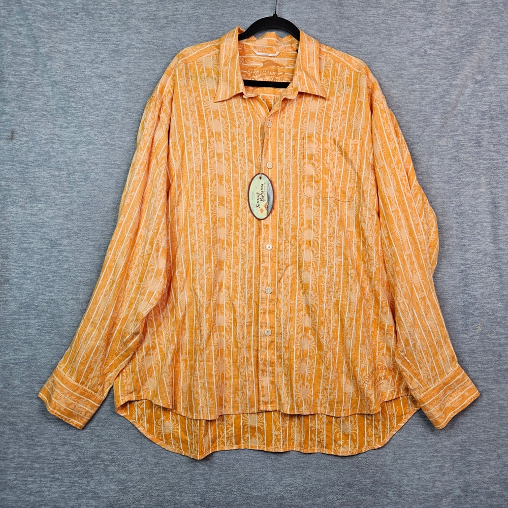 Tommy Bahama Relax Linen Shirt XXL Crustacean Formation Orange Long Sleeve NWT